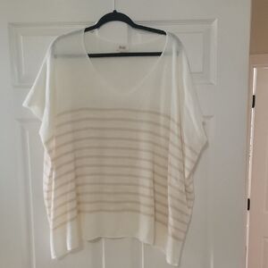 BiBi White and Cream Striped V-Neck Sweater Top